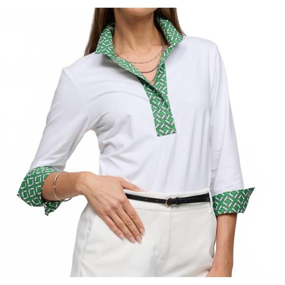 NEW HINSON WU ainsley 3/4 sleeve chain link shirt in green combo